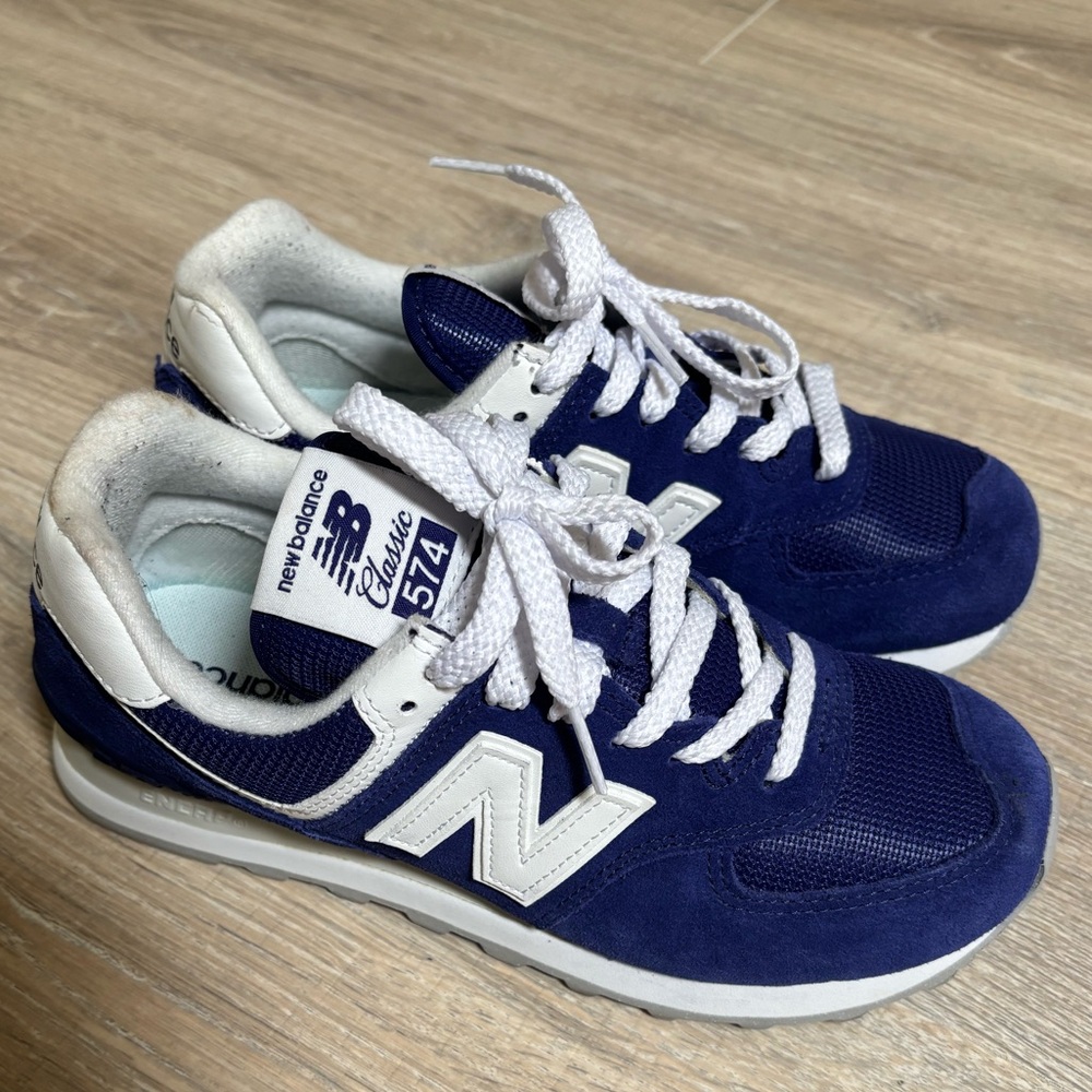 New Balance 574 Navy and White Sneakers